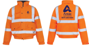 Hi Vis Bomber Jacket Orange 2 x Navy Vinyl F&B 